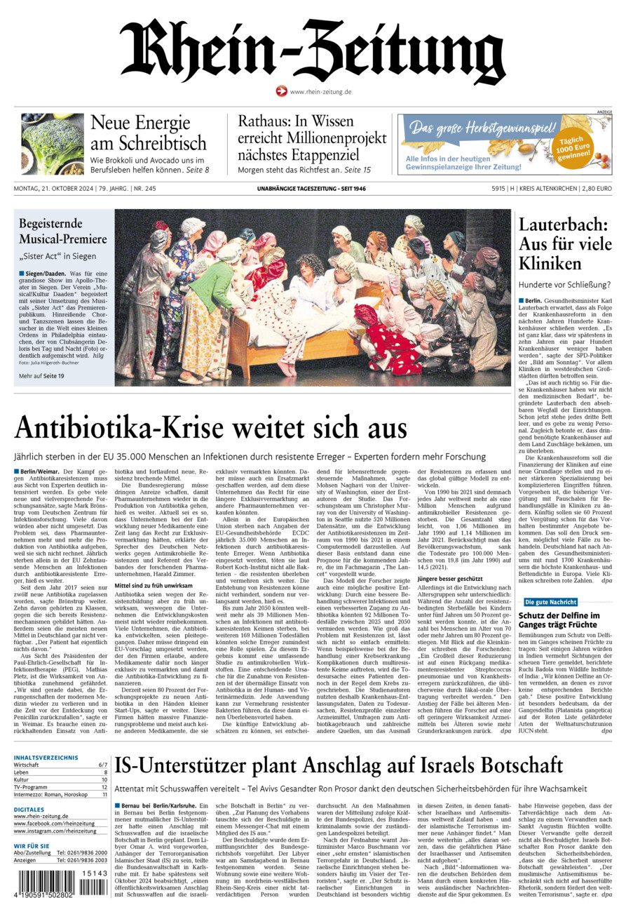 Rhein-Zeitung Kreis Altenkirchen vom Montag, 21.10.2024