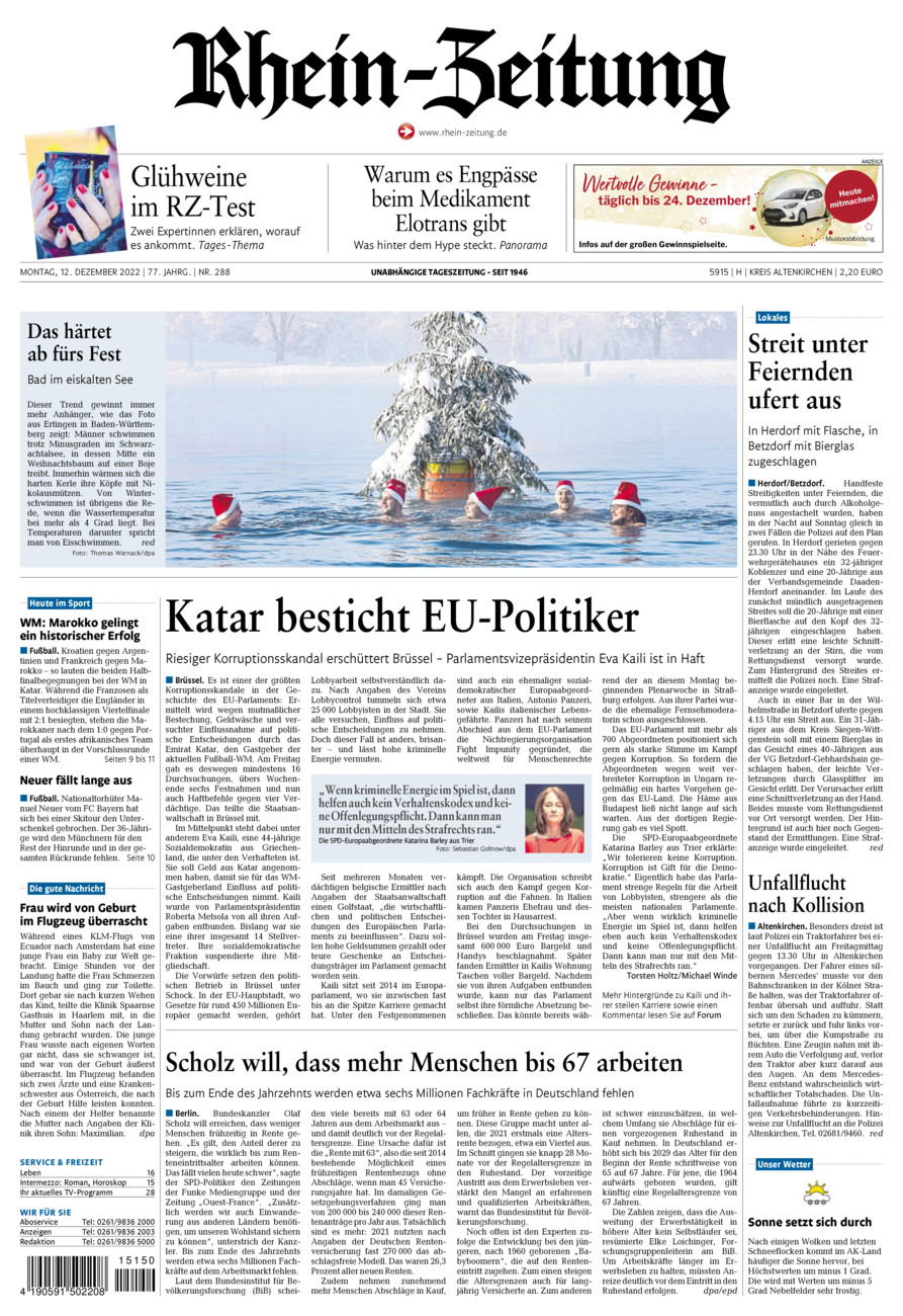 Rhein-Zeitung Kreis Altenkirchen vom Montag, 12.12.2022