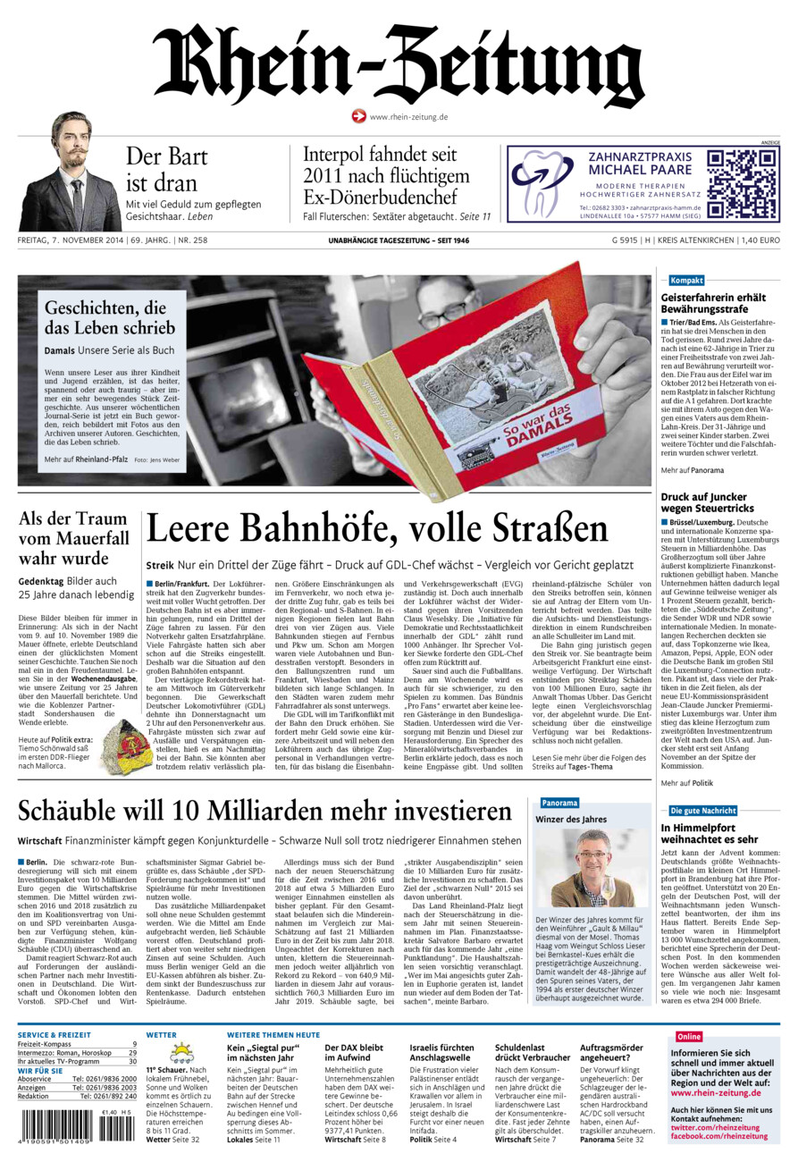 Rhein-Zeitung Kreis Altenkirchen vom Freitag, 07.11.2014