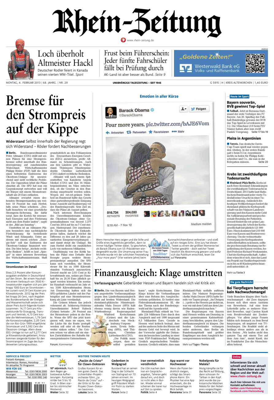 Rhein-Zeitung Kreis Altenkirchen vom Montag, 04.02.2013