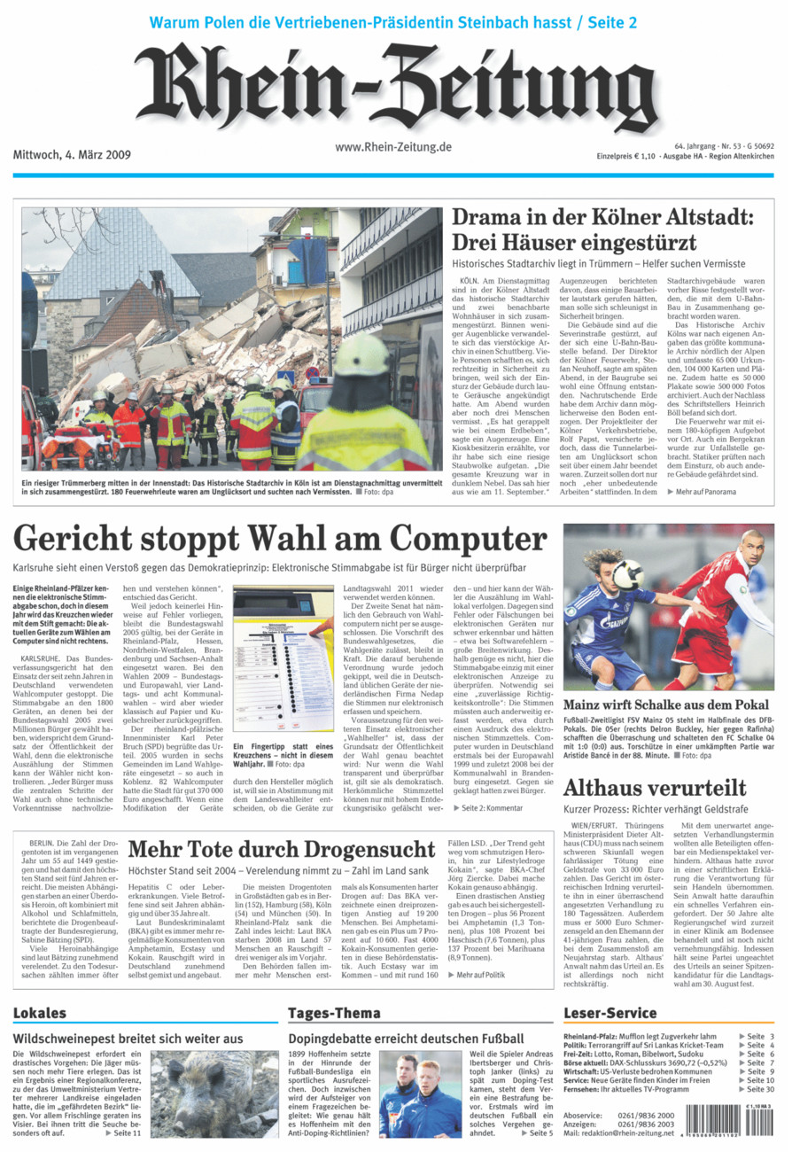 Rhein-Zeitung Kreis Altenkirchen vom Mittwoch, 04.03.2009