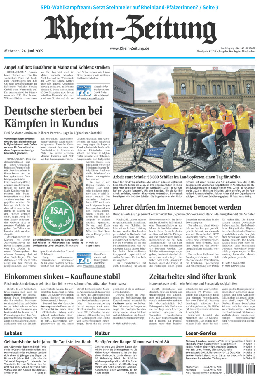 Rhein-Zeitung Kreis Altenkirchen vom Mittwoch, 24.06.2009