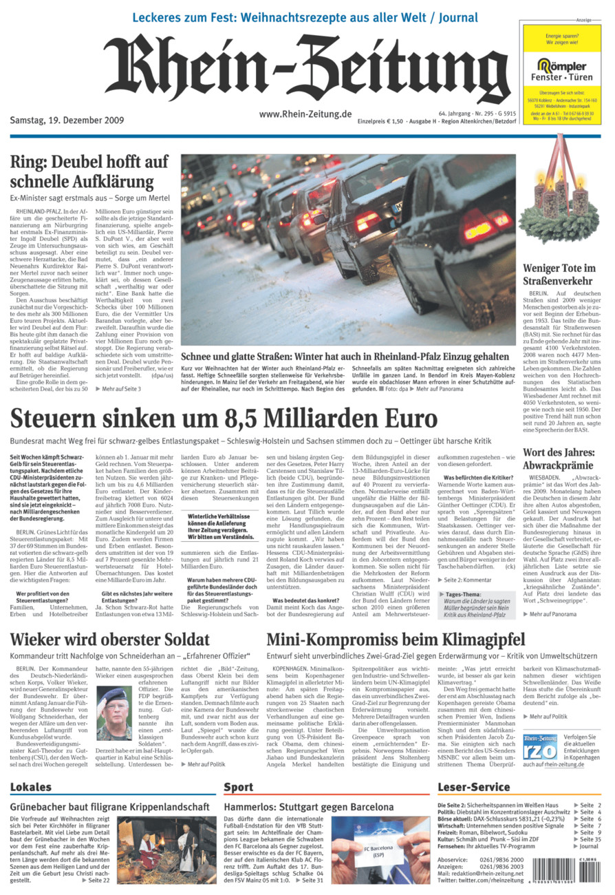 Rhein-Zeitung Kreis Altenkirchen vom Samstag, 19.12.2009