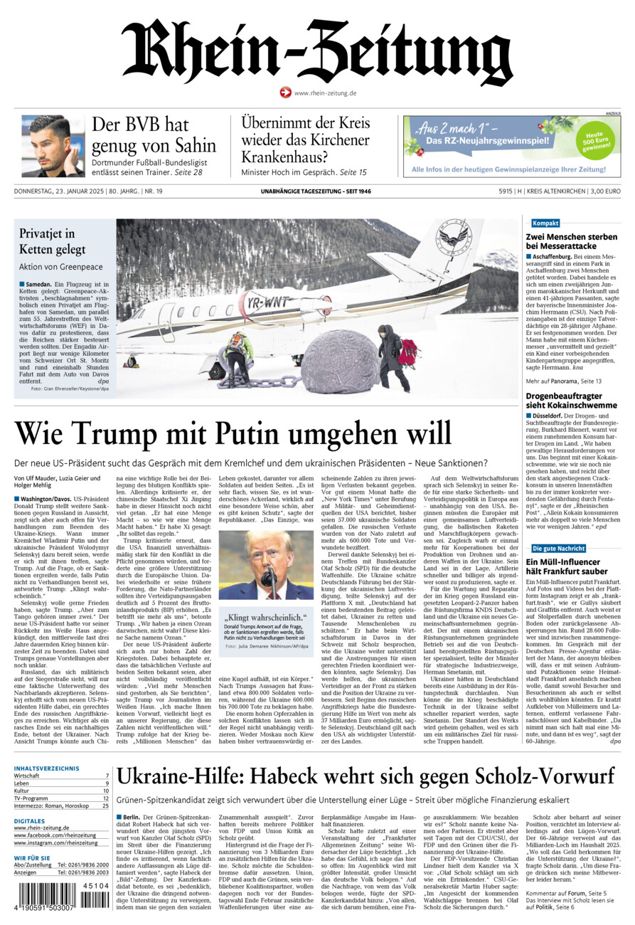 Rhein-Zeitung Kreis Altenkirchen vom Donnerstag, 23.01.2025