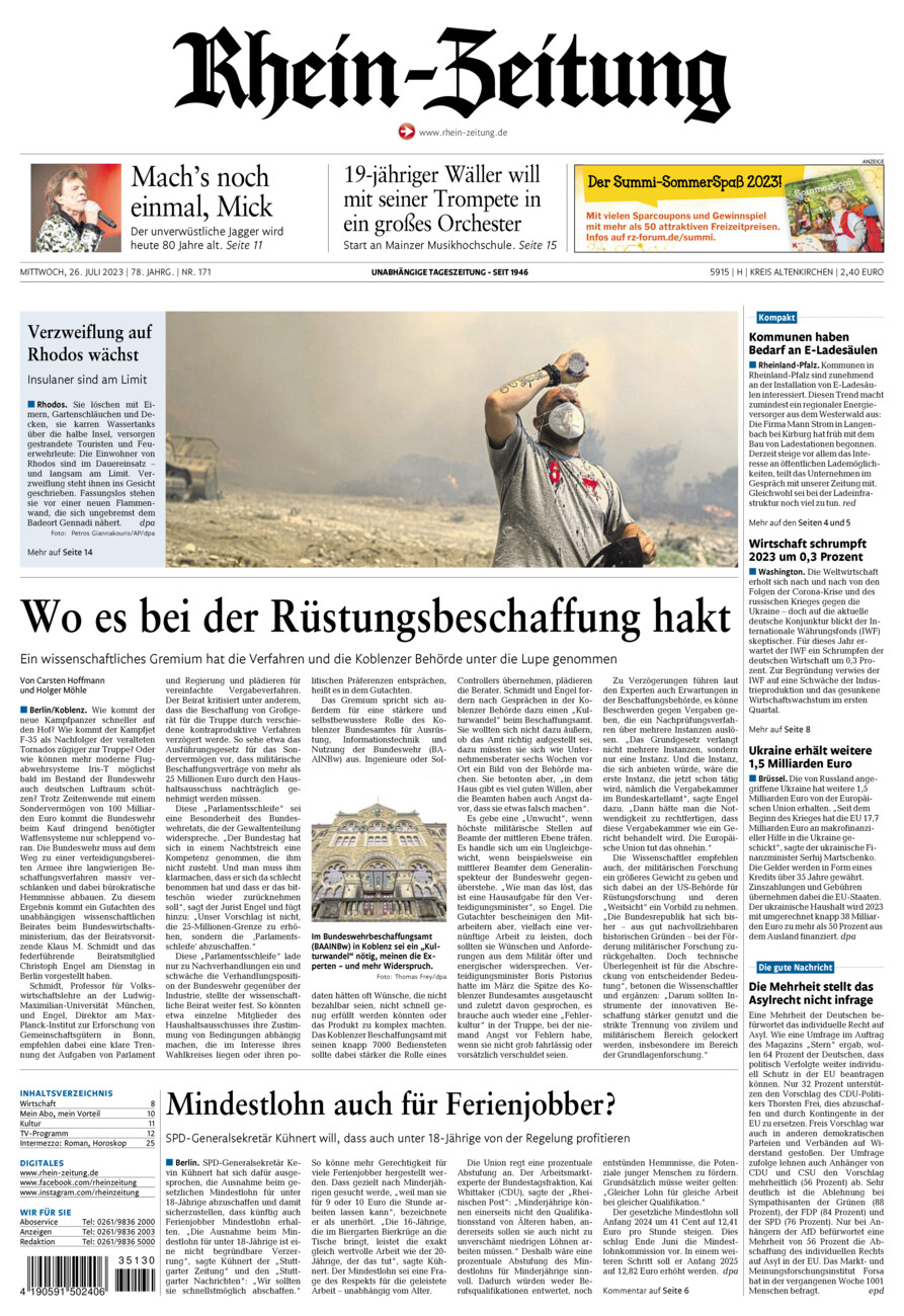 Rhein-Zeitung Kreis Altenkirchen vom Mittwoch, 26.07.2023