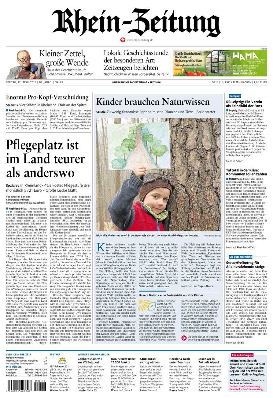 Rhein-Zeitung Kreis Altenkirchen vom Freitag, 17.04.2015