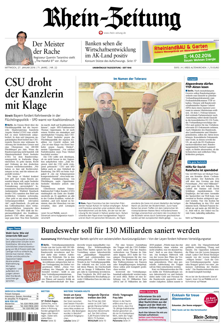 Rhein-Zeitung Kreis Altenkirchen vom Mittwoch, 27.01.2016