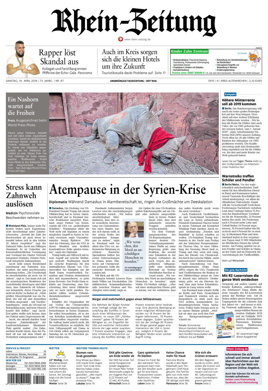 Rhein-Zeitung Kreis Altenkirchen vom Samstag, 14.04.2018