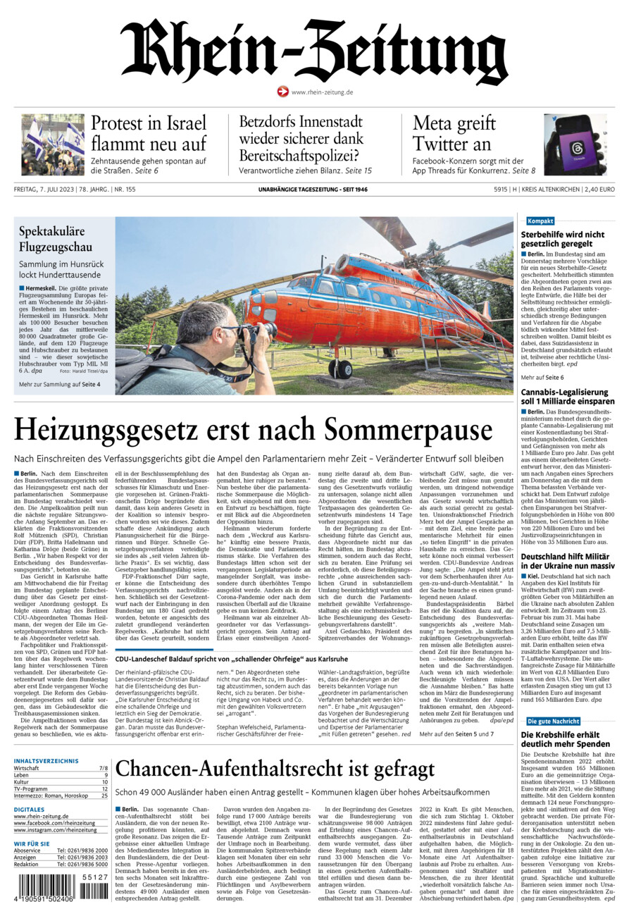 Rhein-Zeitung Kreis Altenkirchen vom Freitag, 07.07.2023
