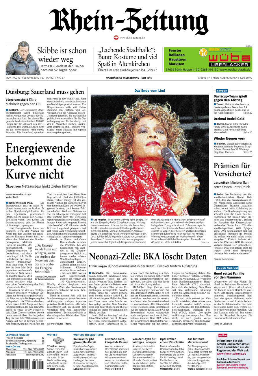 Rhein-Zeitung Kreis Altenkirchen vom Montag, 13.02.2012