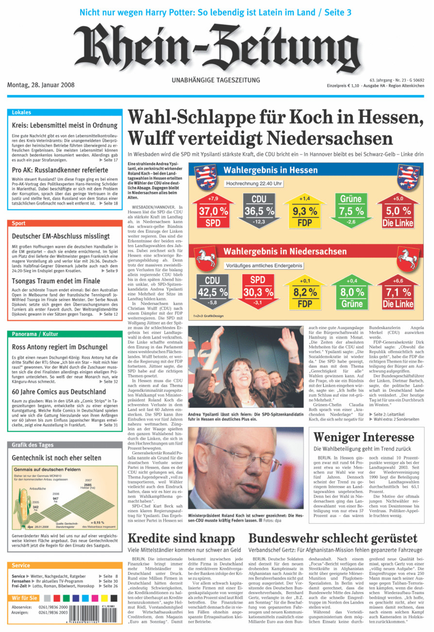 Rhein-Zeitung Kreis Altenkirchen vom Montag, 28.01.2008