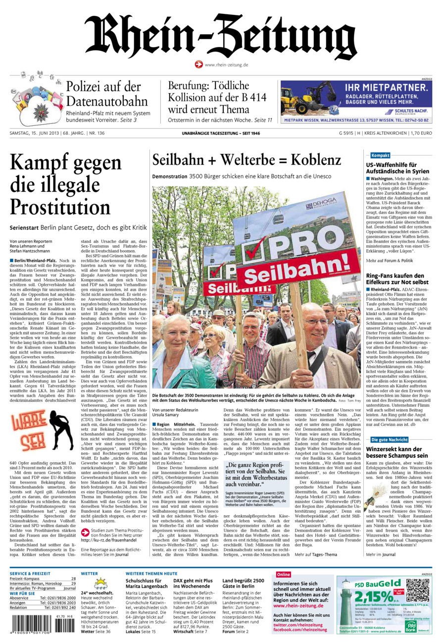 Rhein-Zeitung Kreis Altenkirchen vom Samstag, 15.06.2013