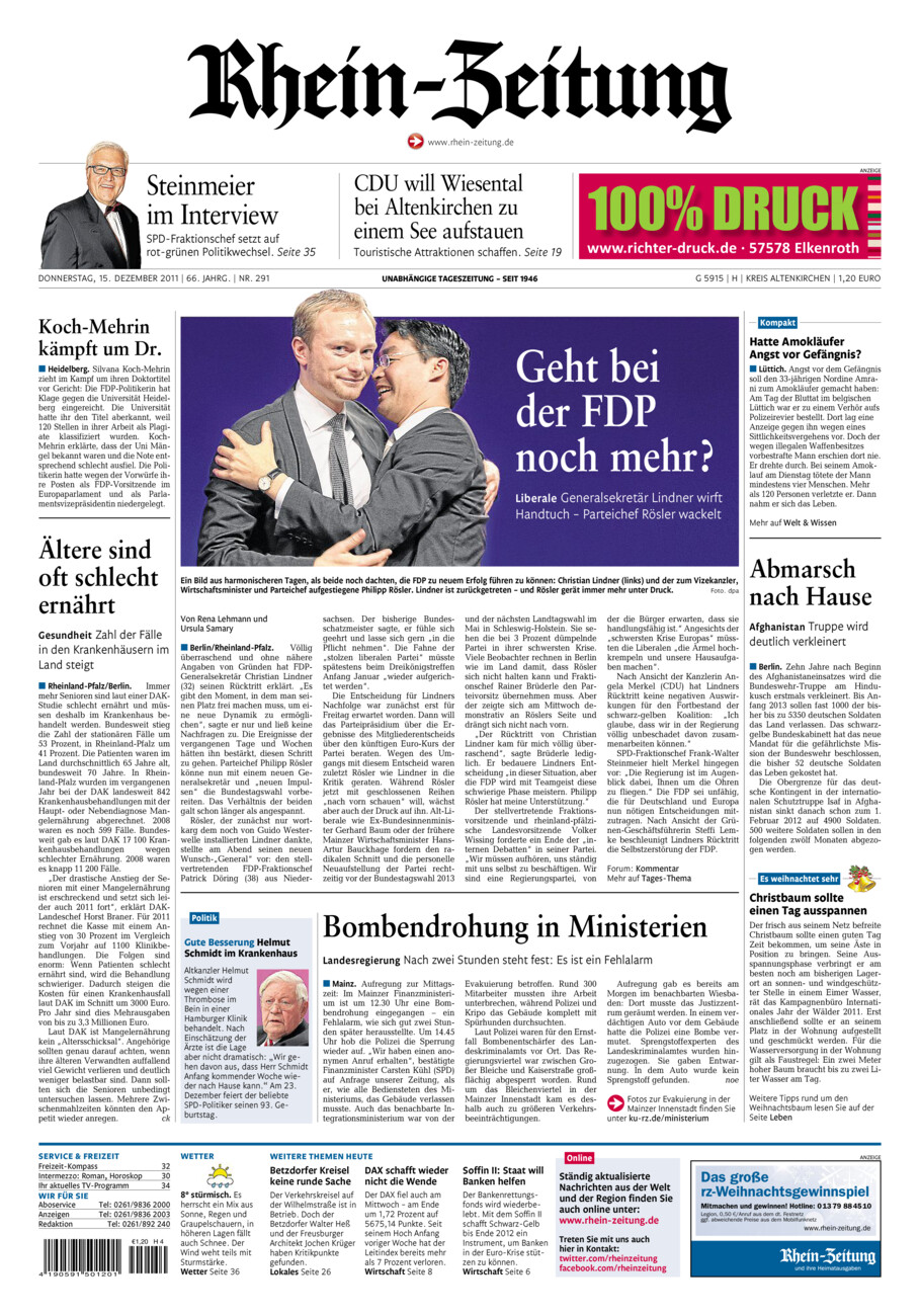 Rhein-Zeitung Kreis Altenkirchen vom Donnerstag, 15.12.2011