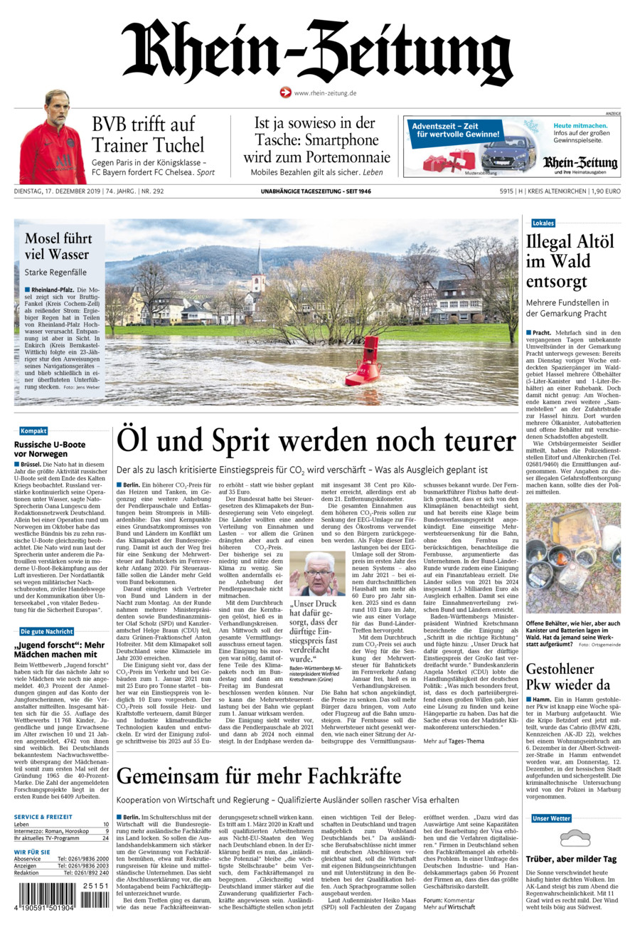 Rhein-Zeitung Kreis Altenkirchen vom Dienstag, 17.12.2019