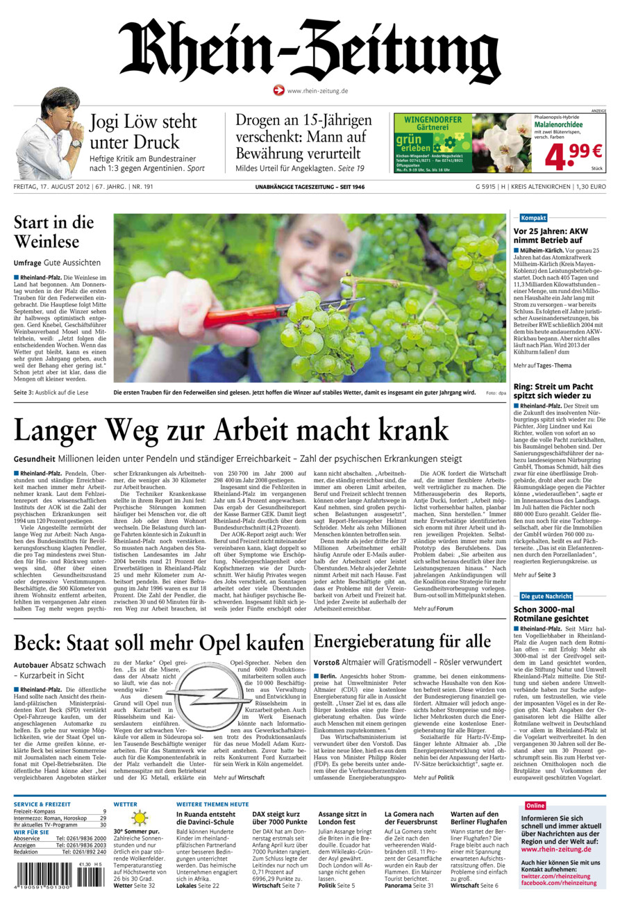 Rhein-Zeitung Kreis Altenkirchen vom Freitag, 17.08.2012