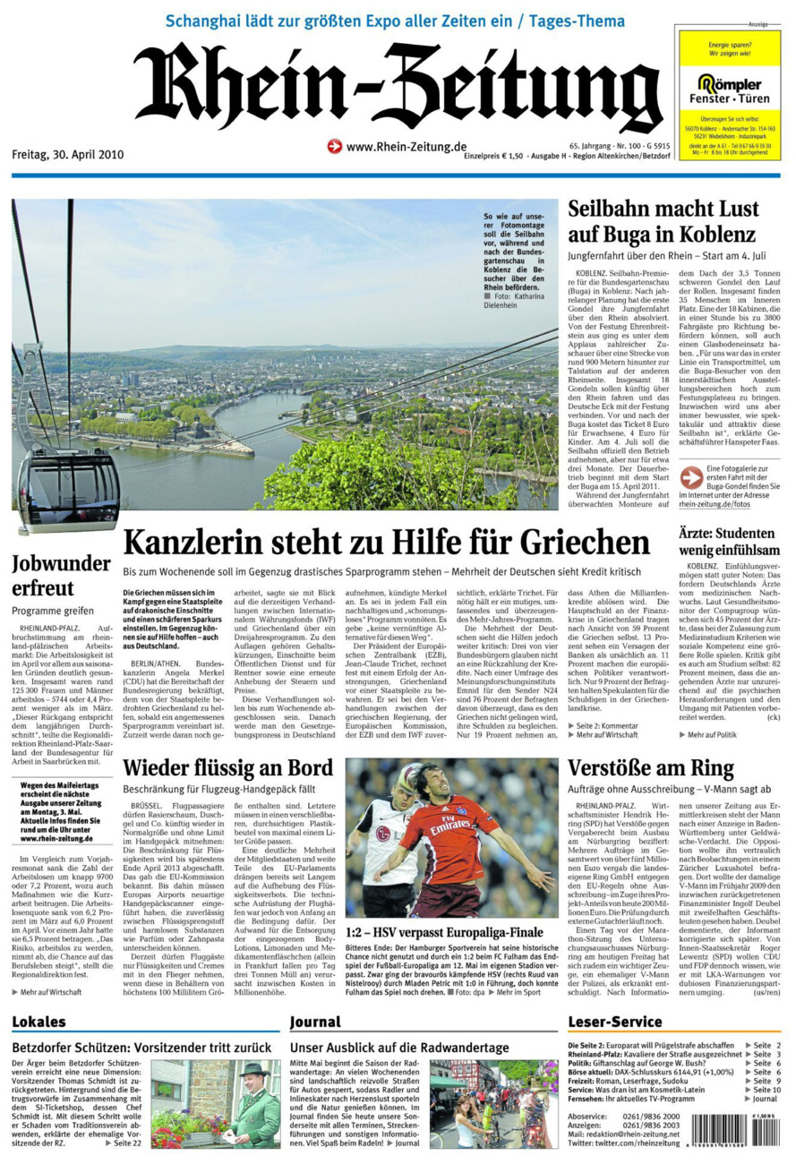 Rhein-Zeitung Kreis Altenkirchen vom Freitag, 30.04.2010