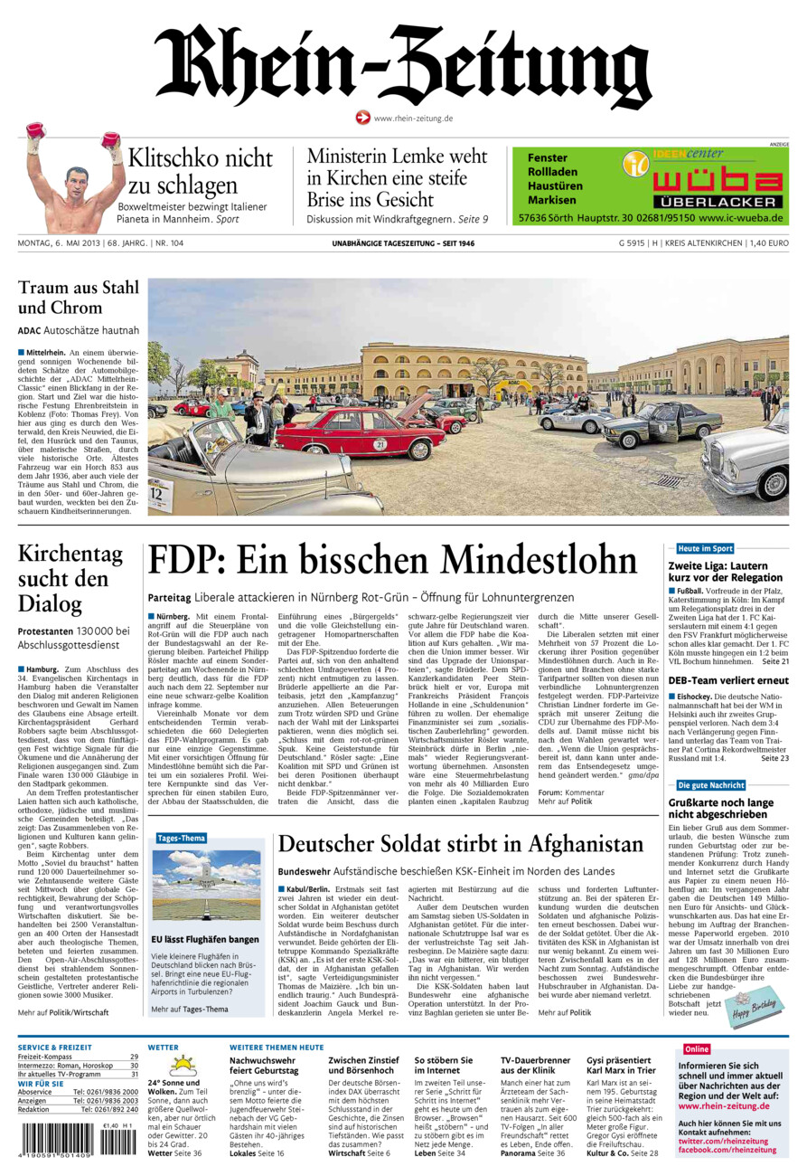 Rhein-Zeitung Kreis Altenkirchen vom Montag, 06.05.2013