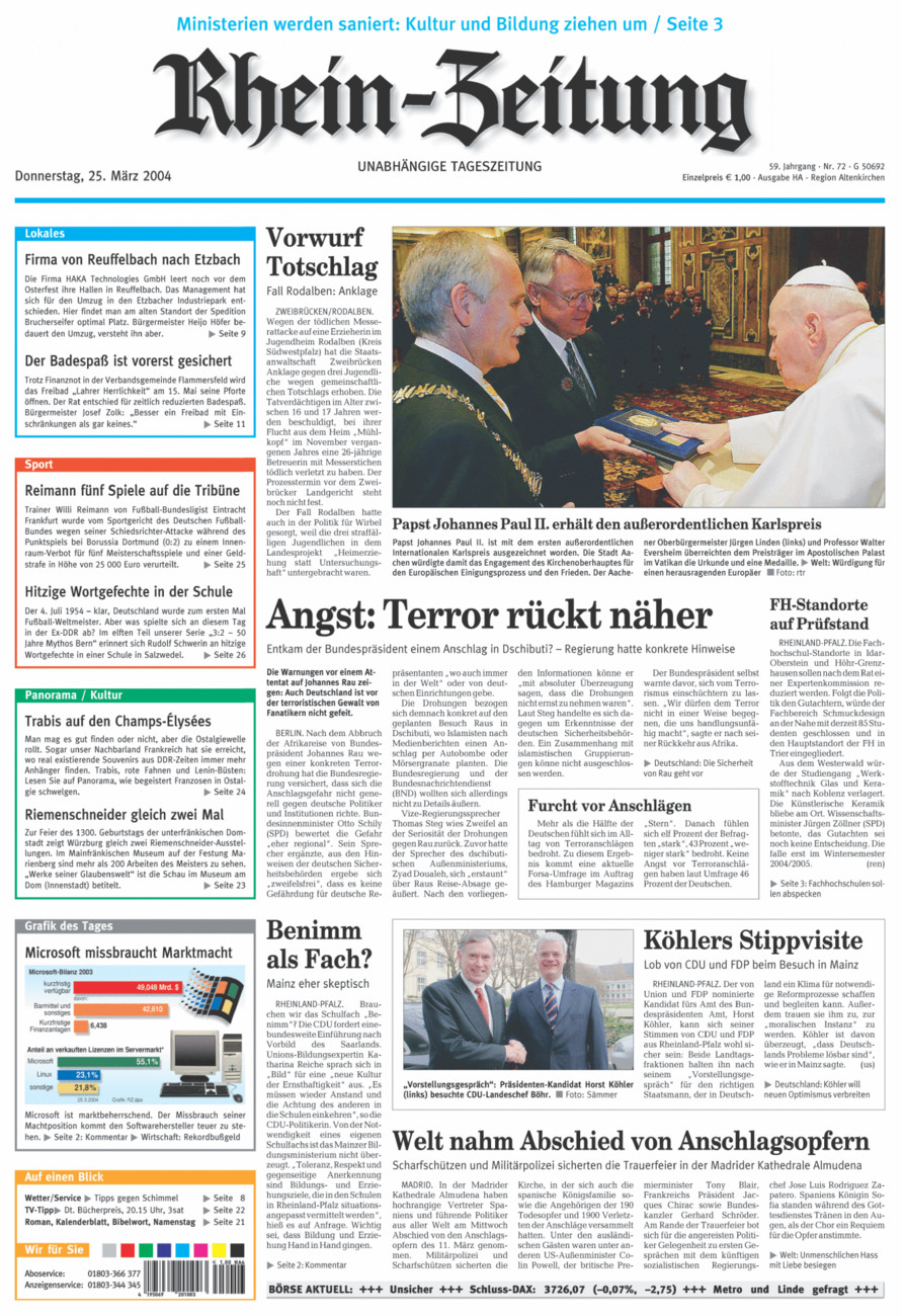 Rhein-Zeitung Kreis Altenkirchen vom Donnerstag, 25.03.2004