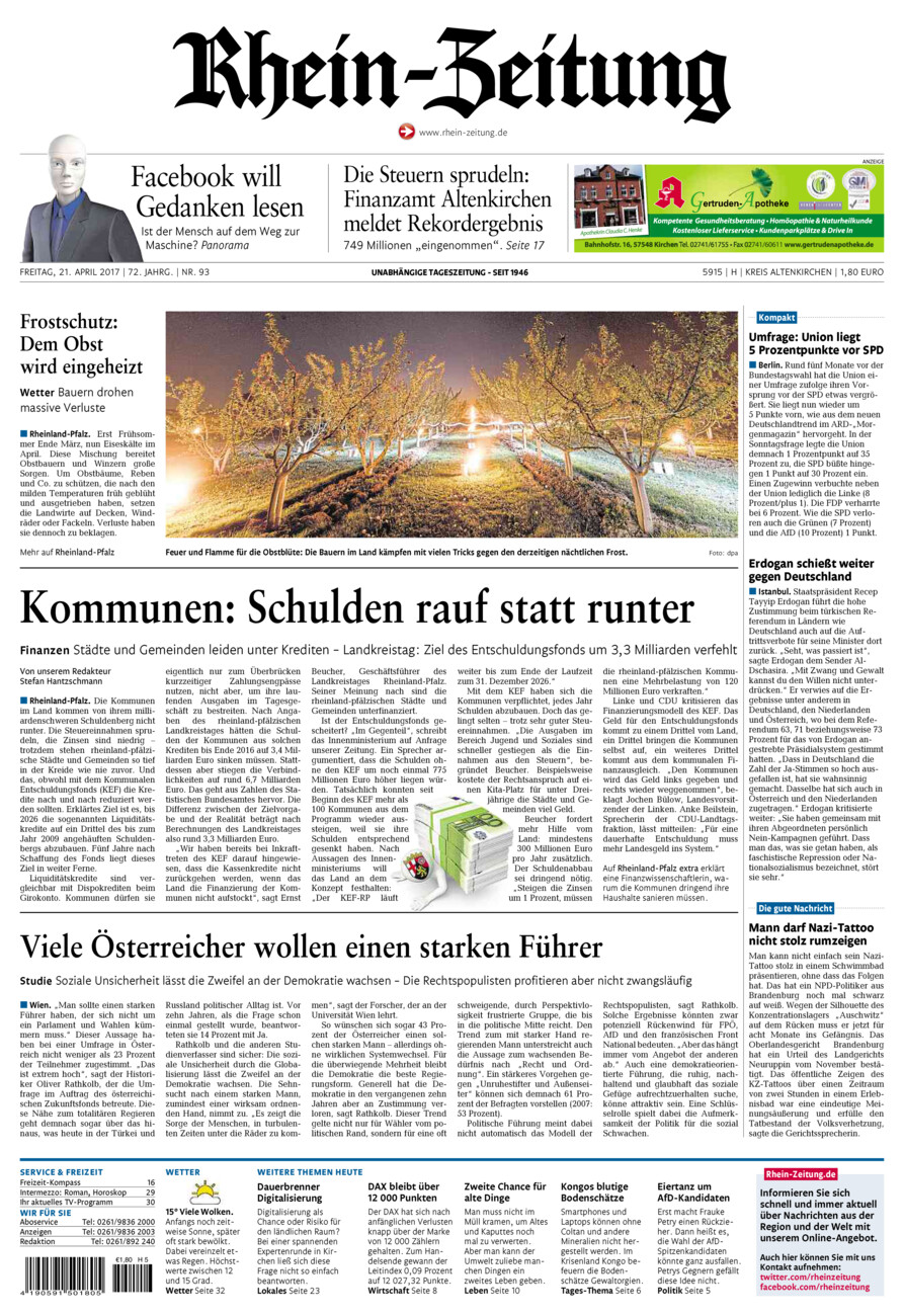 Rhein-Zeitung Kreis Altenkirchen vom Freitag, 21.04.2017