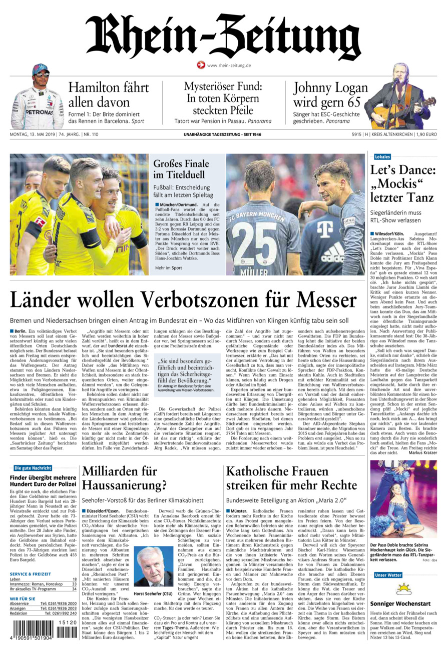 Rhein-Zeitung Kreis Altenkirchen vom Montag, 13.05.2019