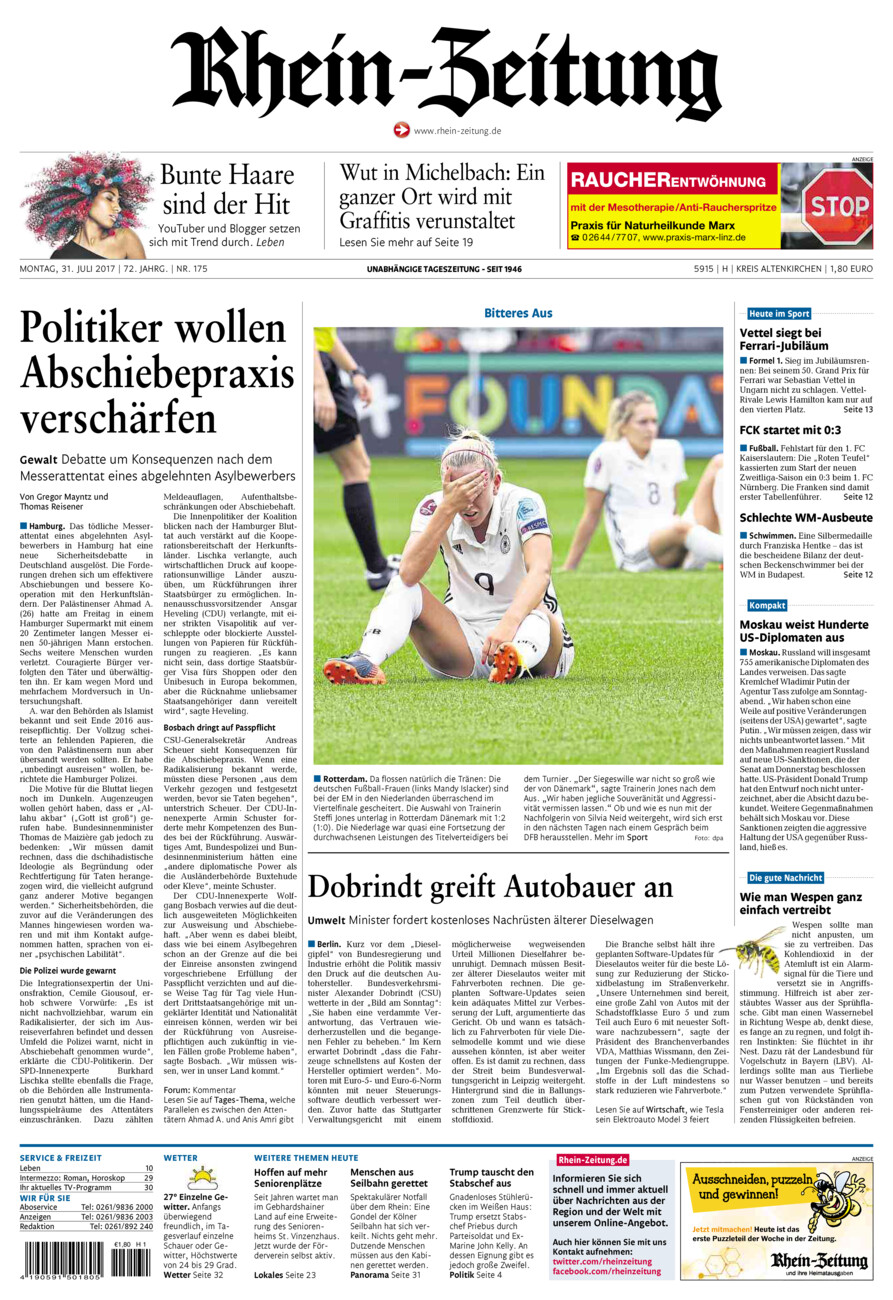 Rhein-Zeitung Kreis Altenkirchen vom Montag, 31.07.2017