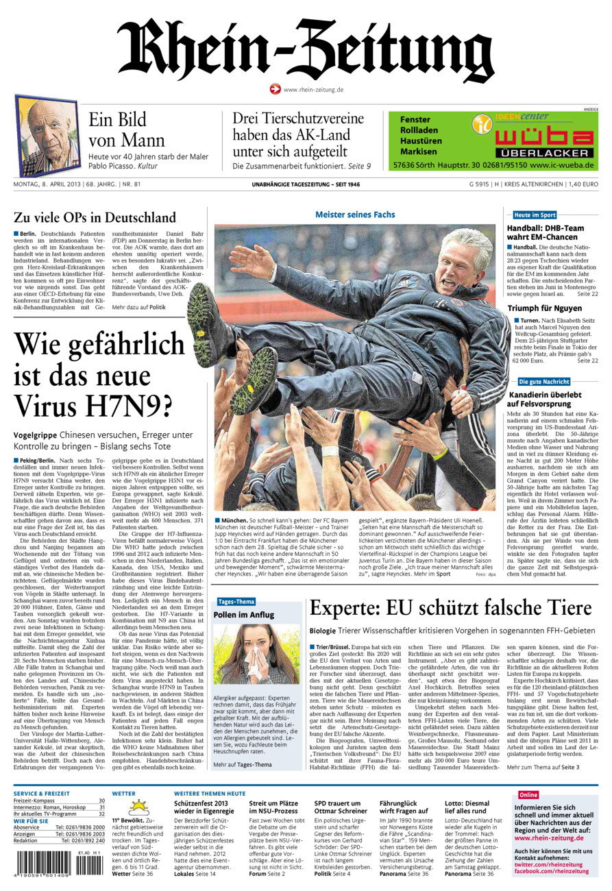 Rhein-Zeitung Kreis Altenkirchen vom Montag, 08.04.2013