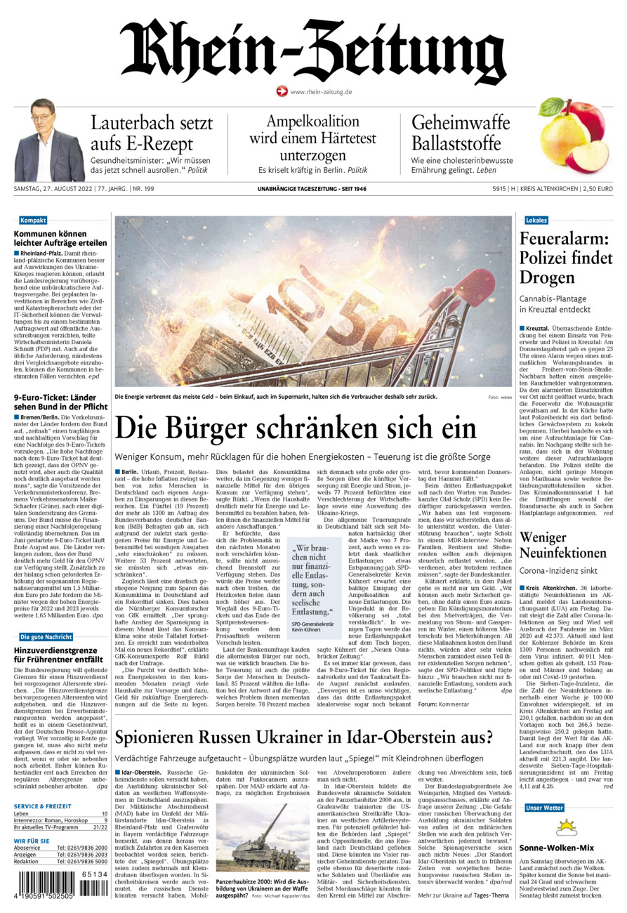 Rhein-Zeitung Kreis Altenkirchen vom Samstag, 27.08.2022