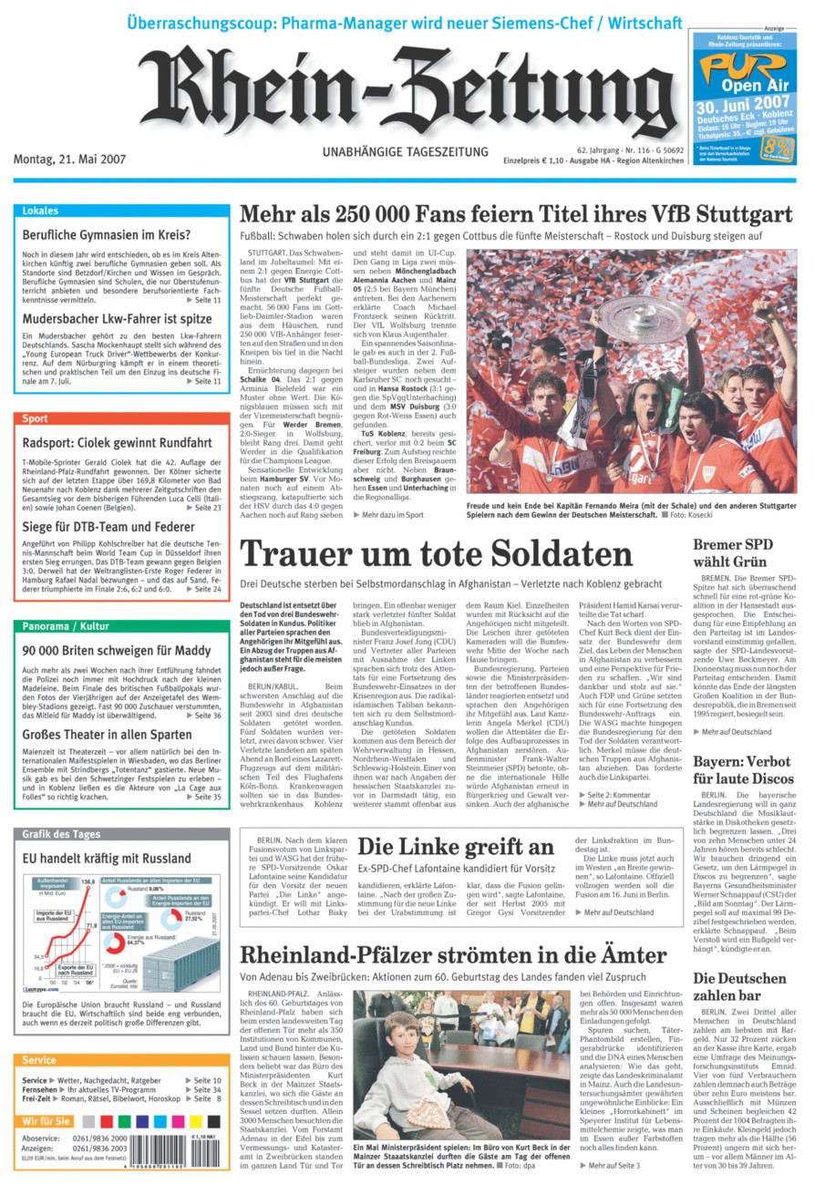 Rhein-Zeitung Kreis Altenkirchen vom Montag, 21.05.2007