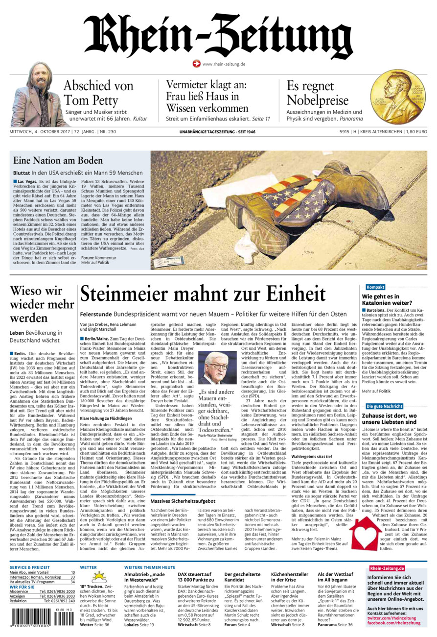 Rhein-Zeitung Kreis Altenkirchen vom Mittwoch, 04.10.2017