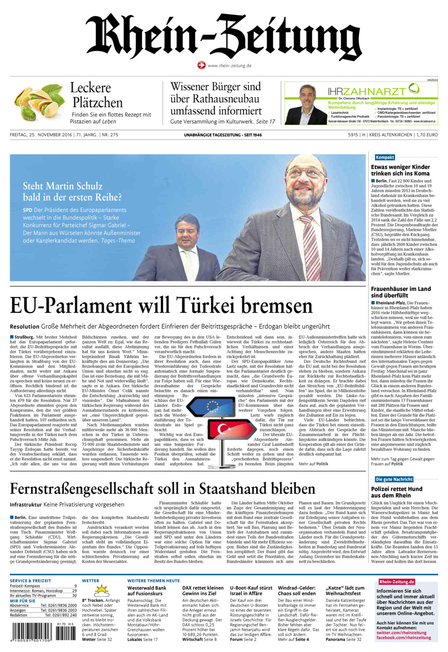 Rhein-Zeitung Kreis Altenkirchen vom Freitag, 25.11.2016