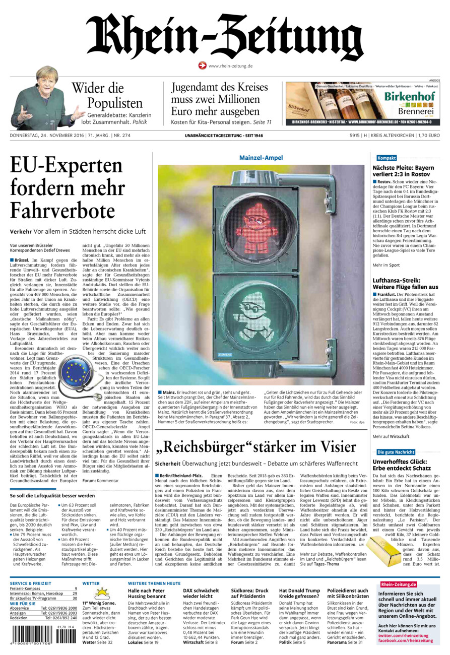 Rhein-Zeitung Kreis Altenkirchen vom Donnerstag, 24.11.2016