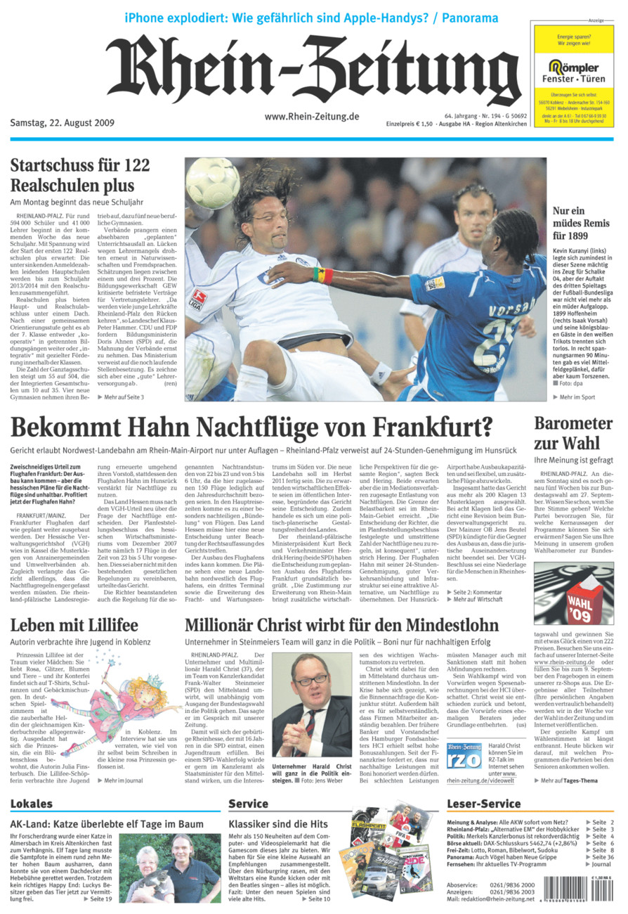 Rhein-Zeitung Kreis Altenkirchen vom Samstag, 22.08.2009
