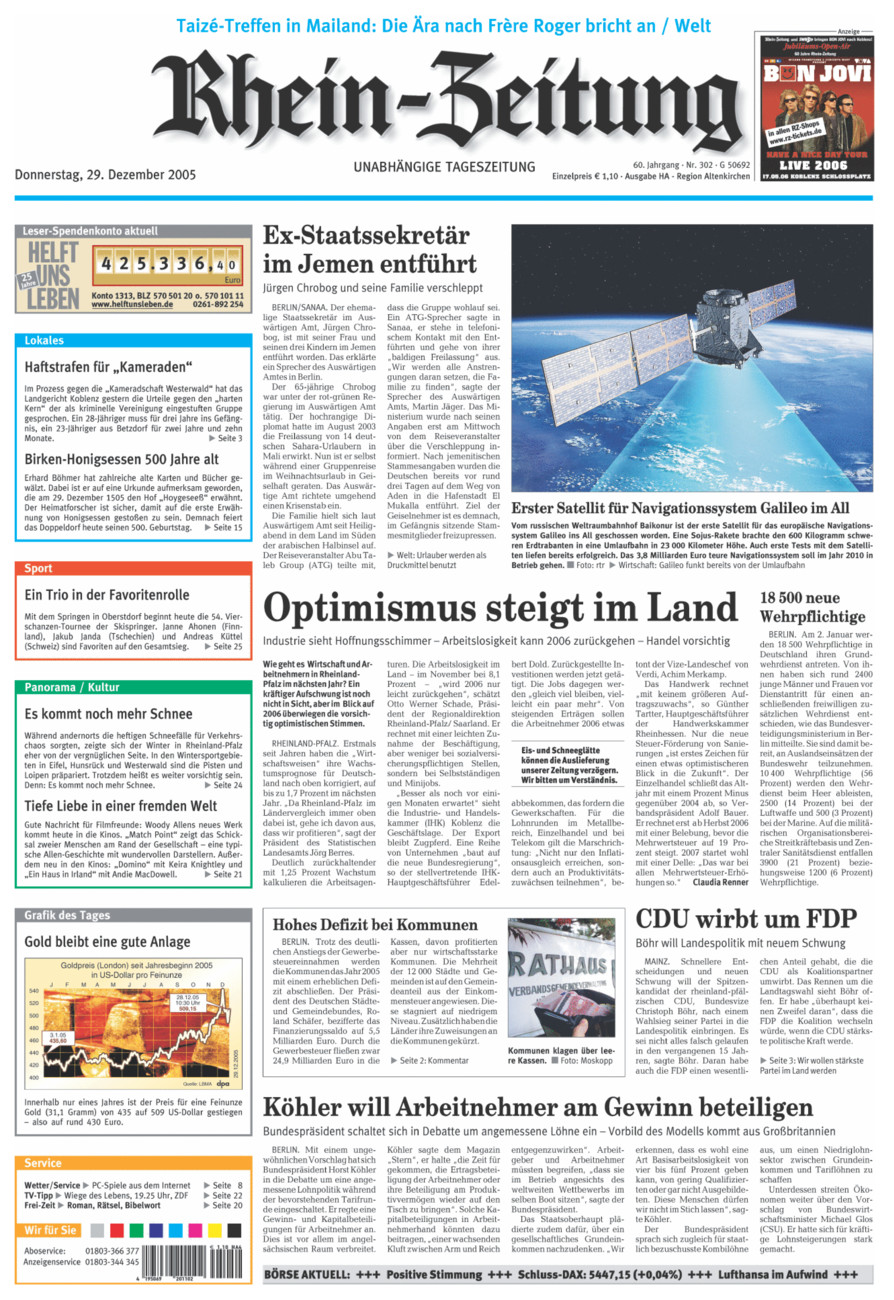 Rhein-Zeitung Kreis Altenkirchen vom Donnerstag, 29.12.2005