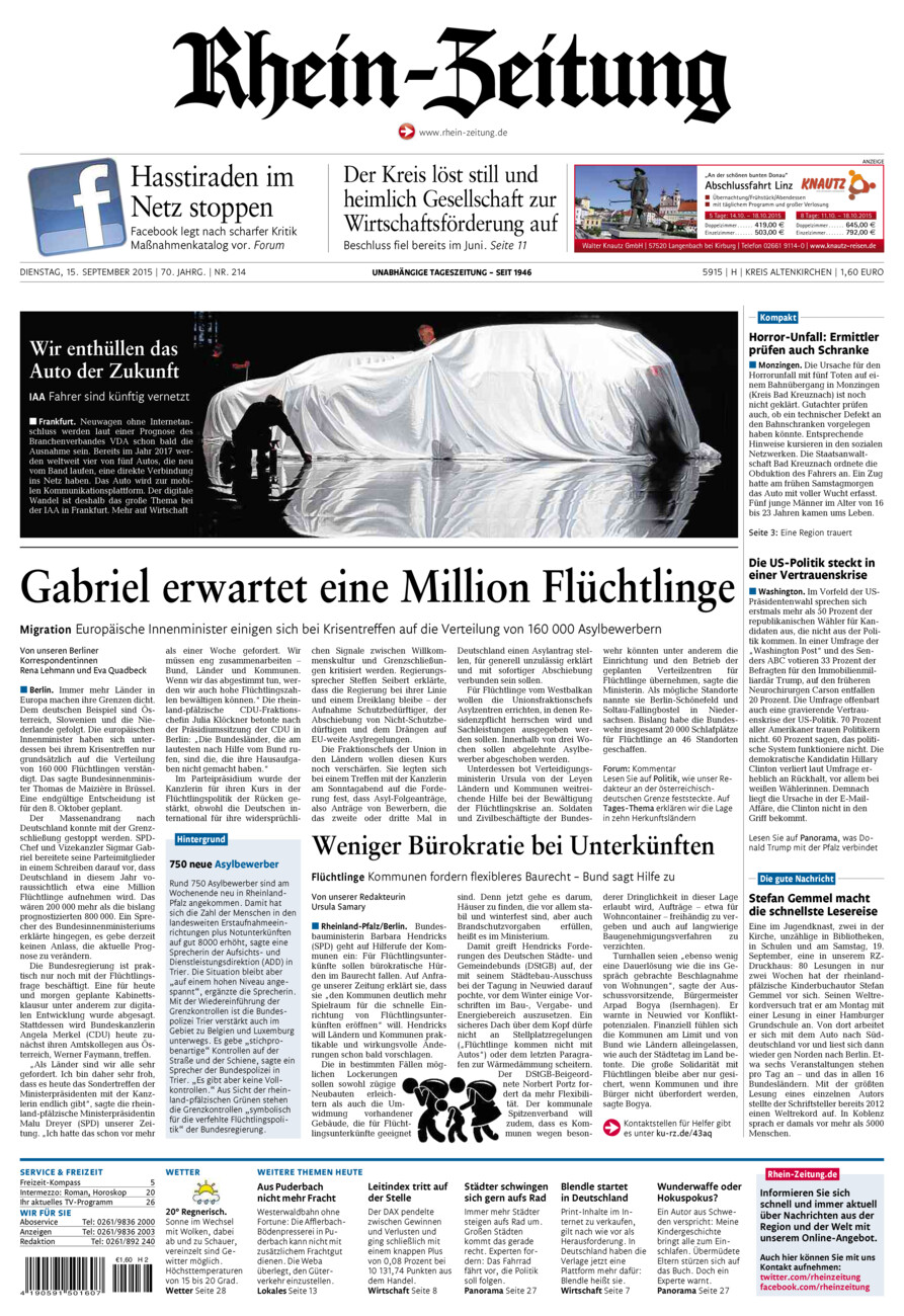 Rhein-Zeitung Kreis Altenkirchen vom Dienstag, 15.09.2015