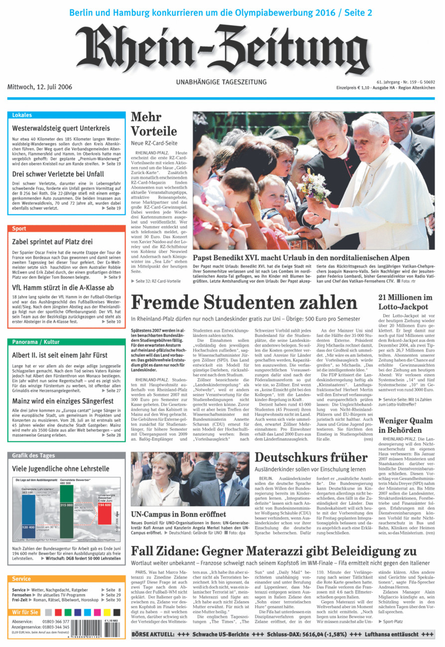 Rhein-Zeitung Kreis Altenkirchen vom Mittwoch, 12.07.2006