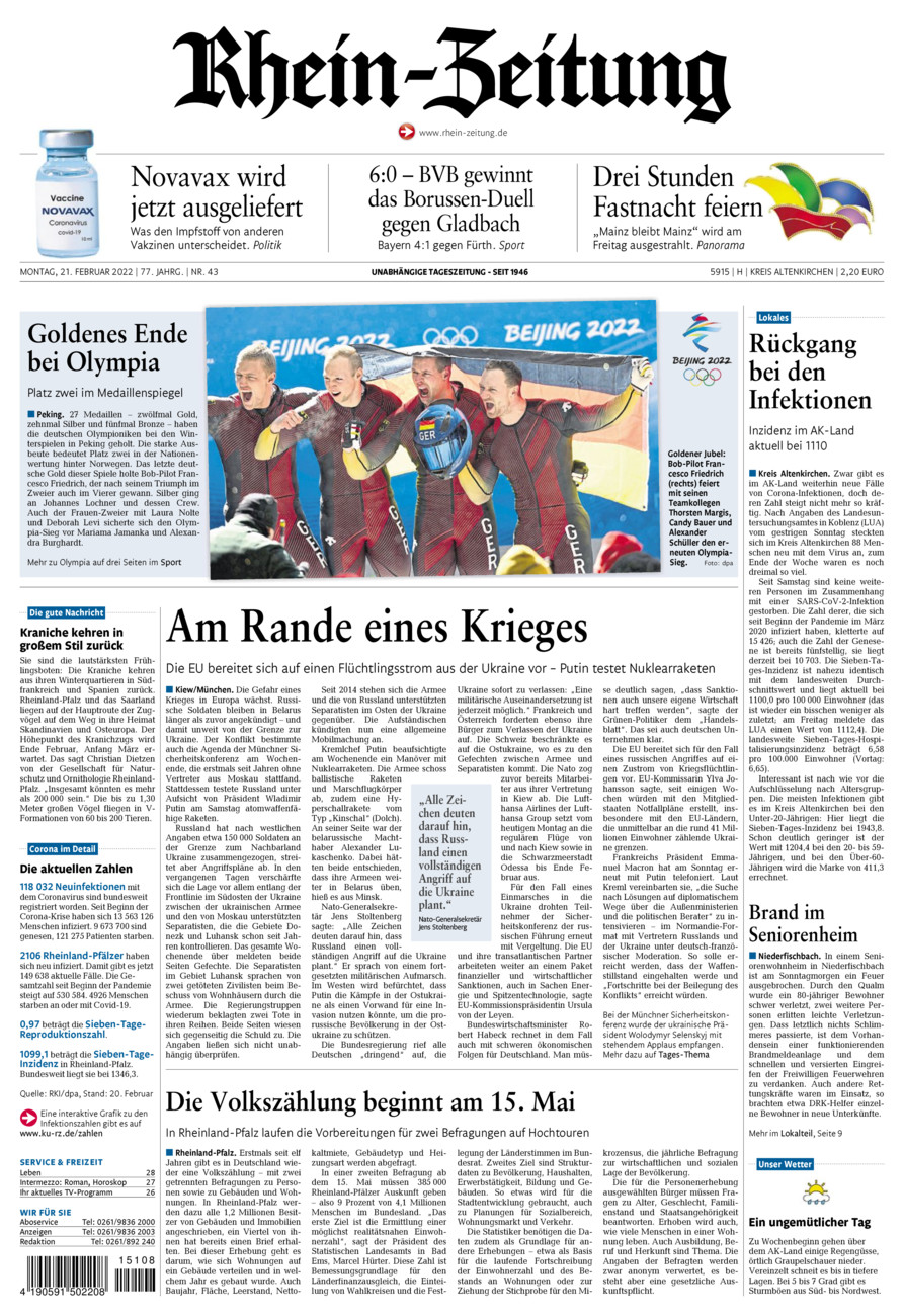 Rhein-Zeitung Kreis Altenkirchen vom Montag, 21.02.2022