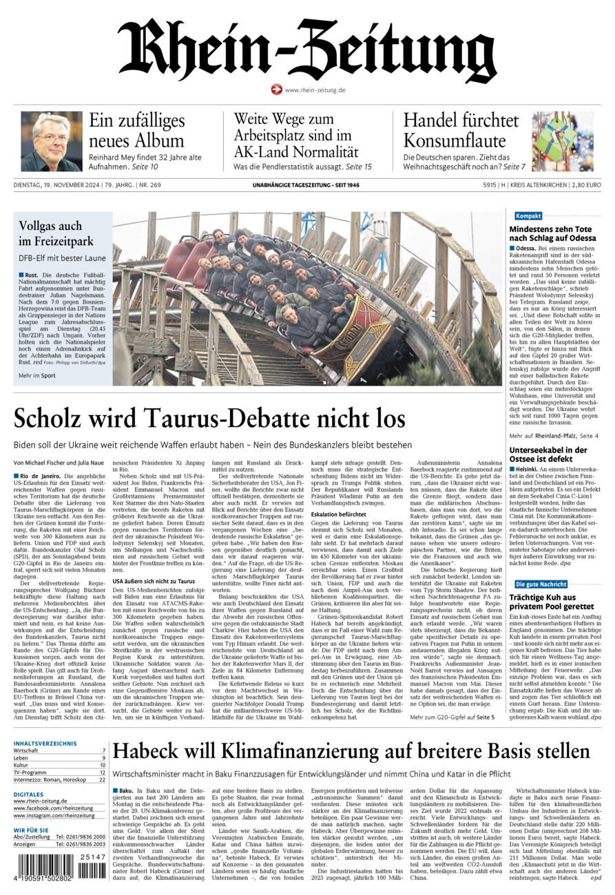 Rhein-Zeitung Kreis Altenkirchen vom Dienstag, 19.11.2024