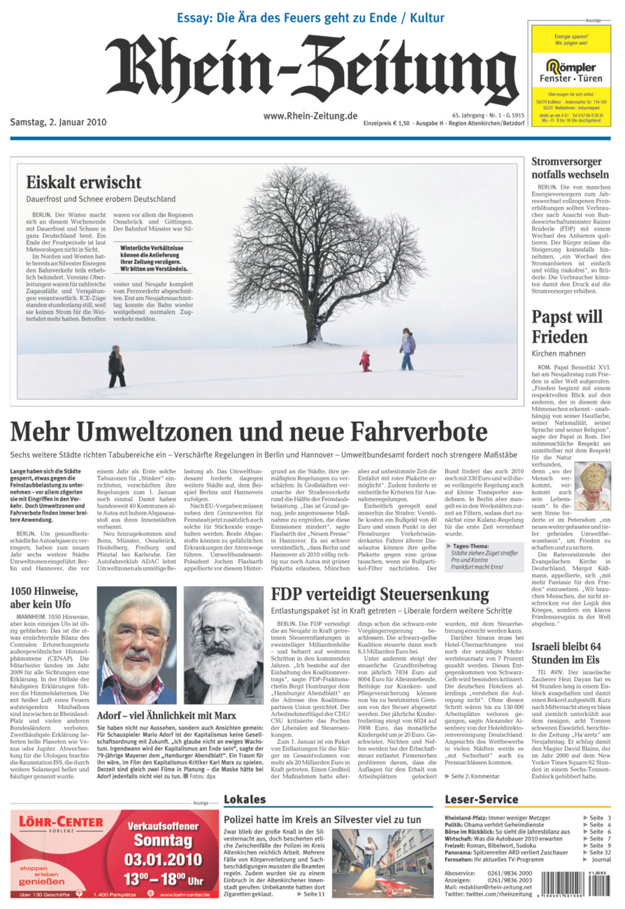 Rhein-Zeitung Kreis Altenkirchen vom Samstag, 02.01.2010