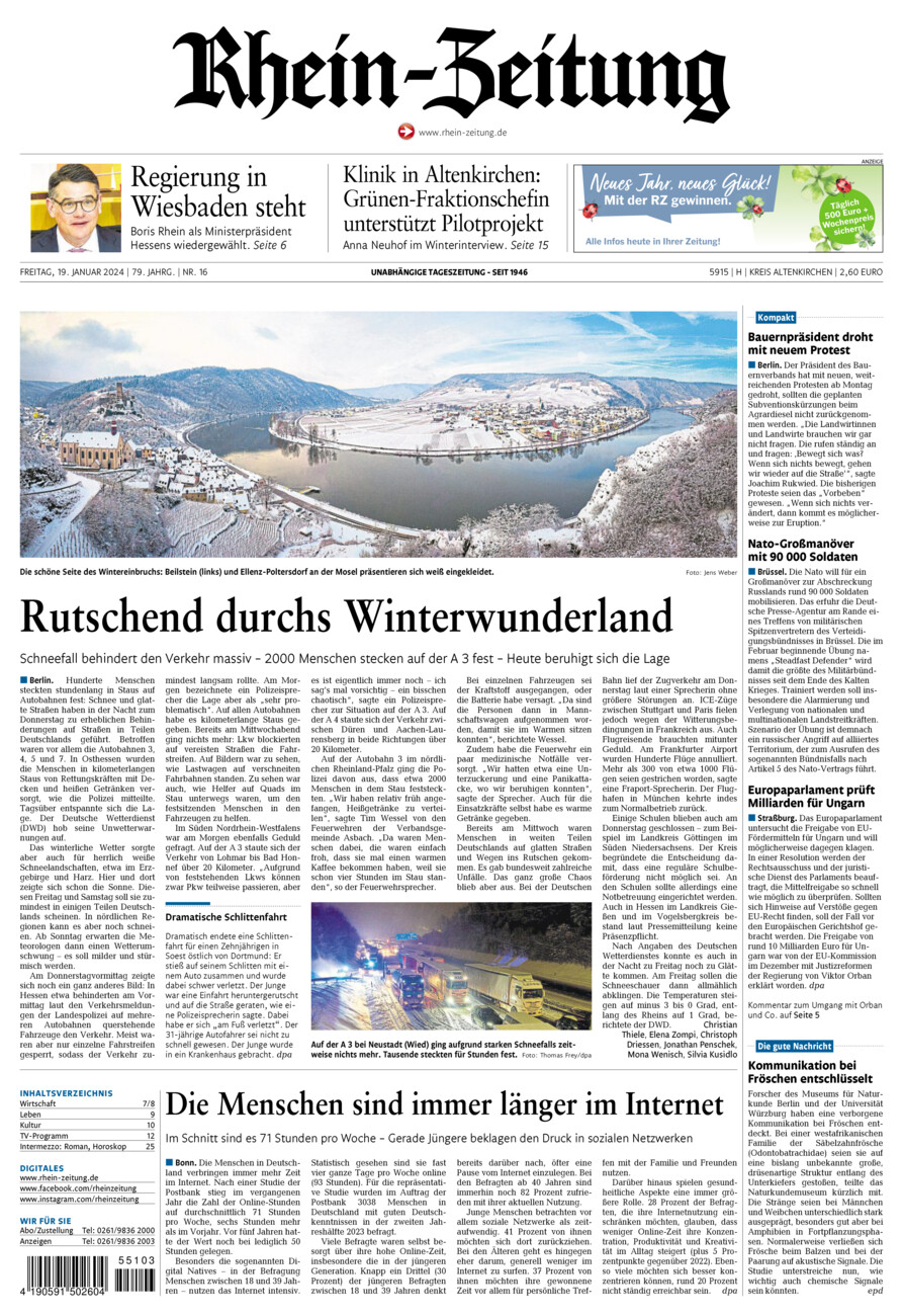 Rhein-Zeitung Kreis Altenkirchen vom Freitag, 19.01.2024