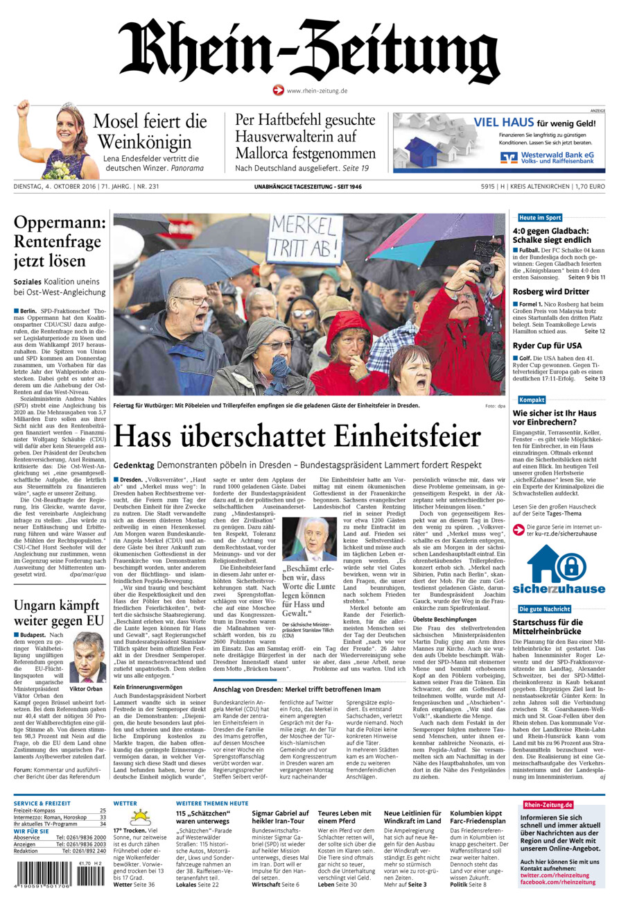 Rhein-Zeitung Kreis Altenkirchen vom Dienstag, 04.10.2016