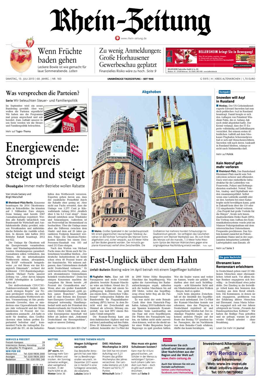 Rhein-Zeitung Kreis Altenkirchen vom Samstag, 13.07.2013
