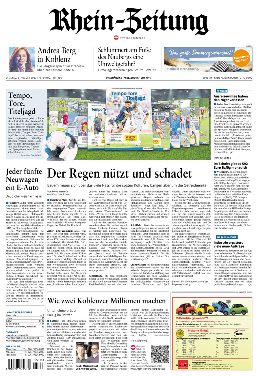 Rhein-Zeitung Kreis Altenkirchen vom Samstag, 05.08.2023