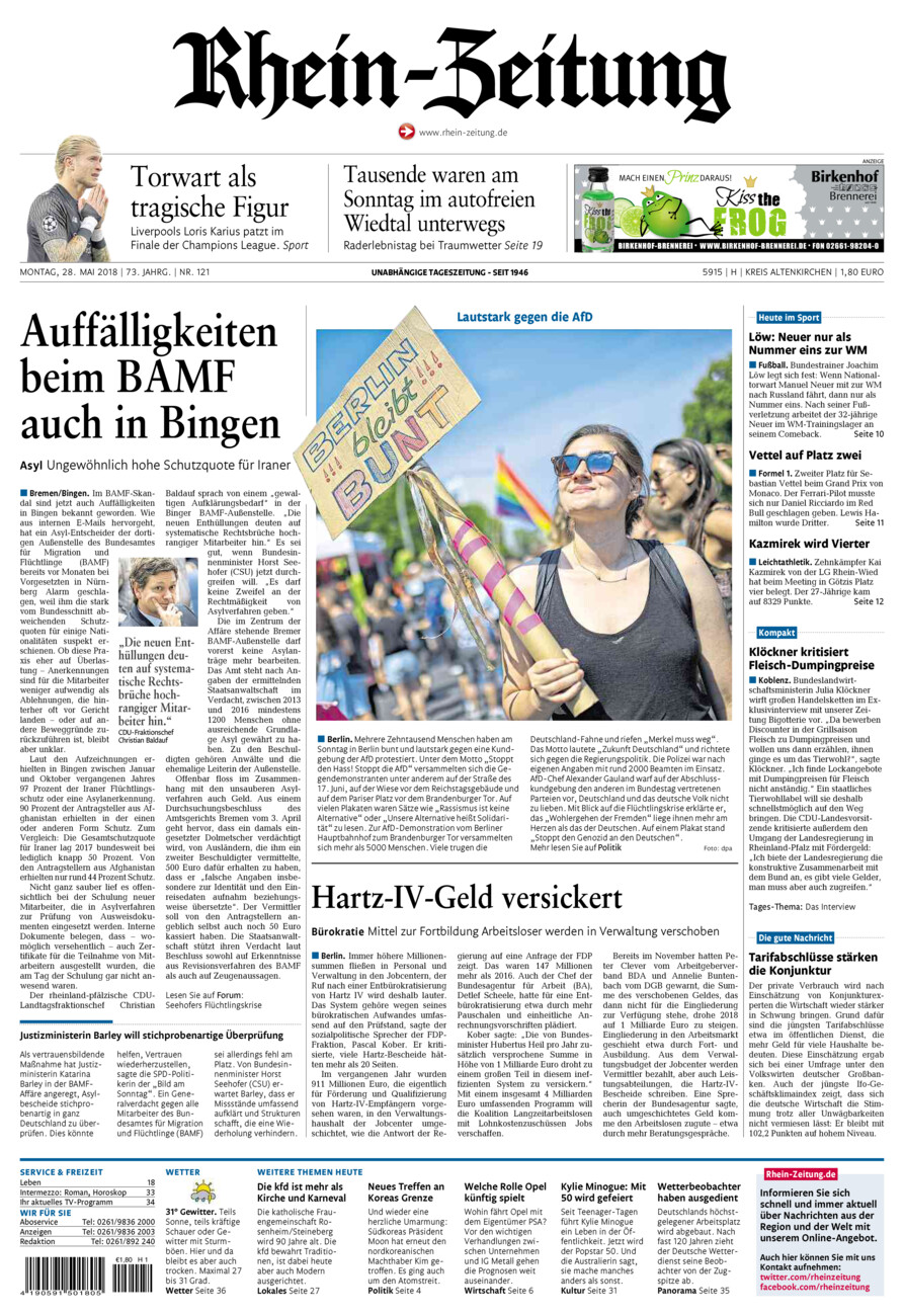Rhein-Zeitung Kreis Altenkirchen vom Montag, 28.05.2018