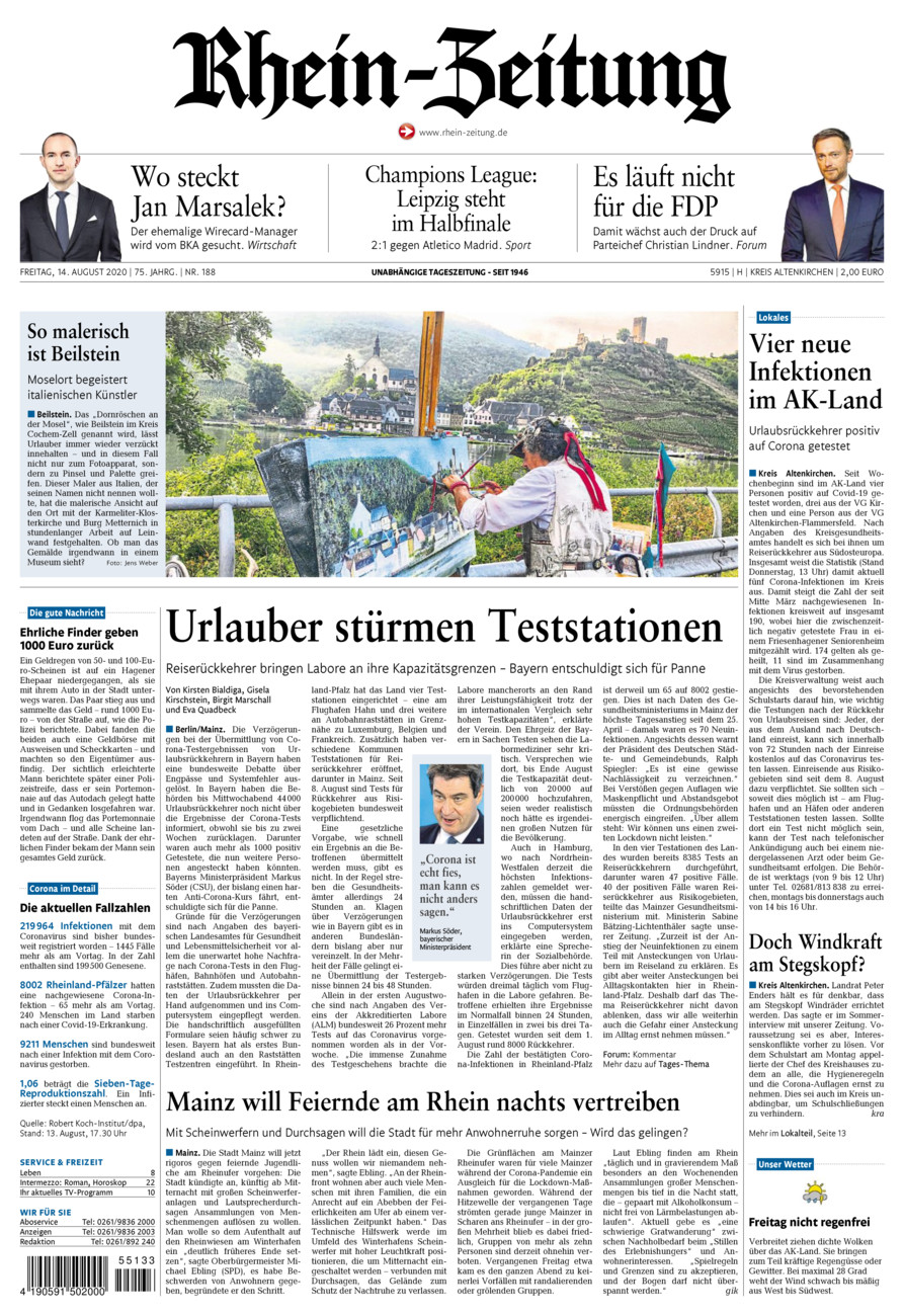 Rhein-Zeitung Kreis Altenkirchen vom Freitag, 14.08.2020
