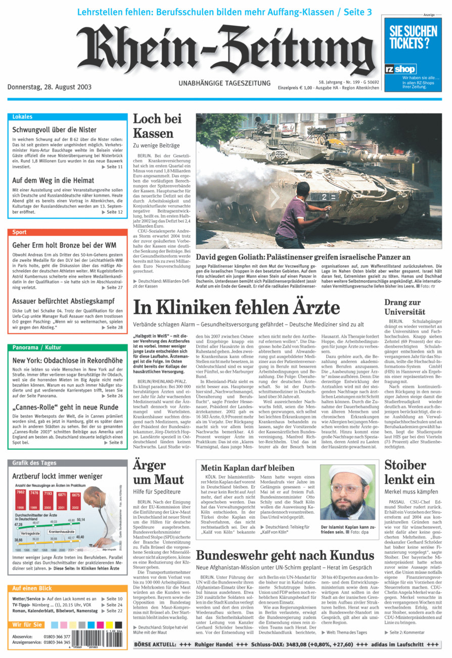 Rhein-Zeitung Kreis Altenkirchen vom Donnerstag, 28.08.2003