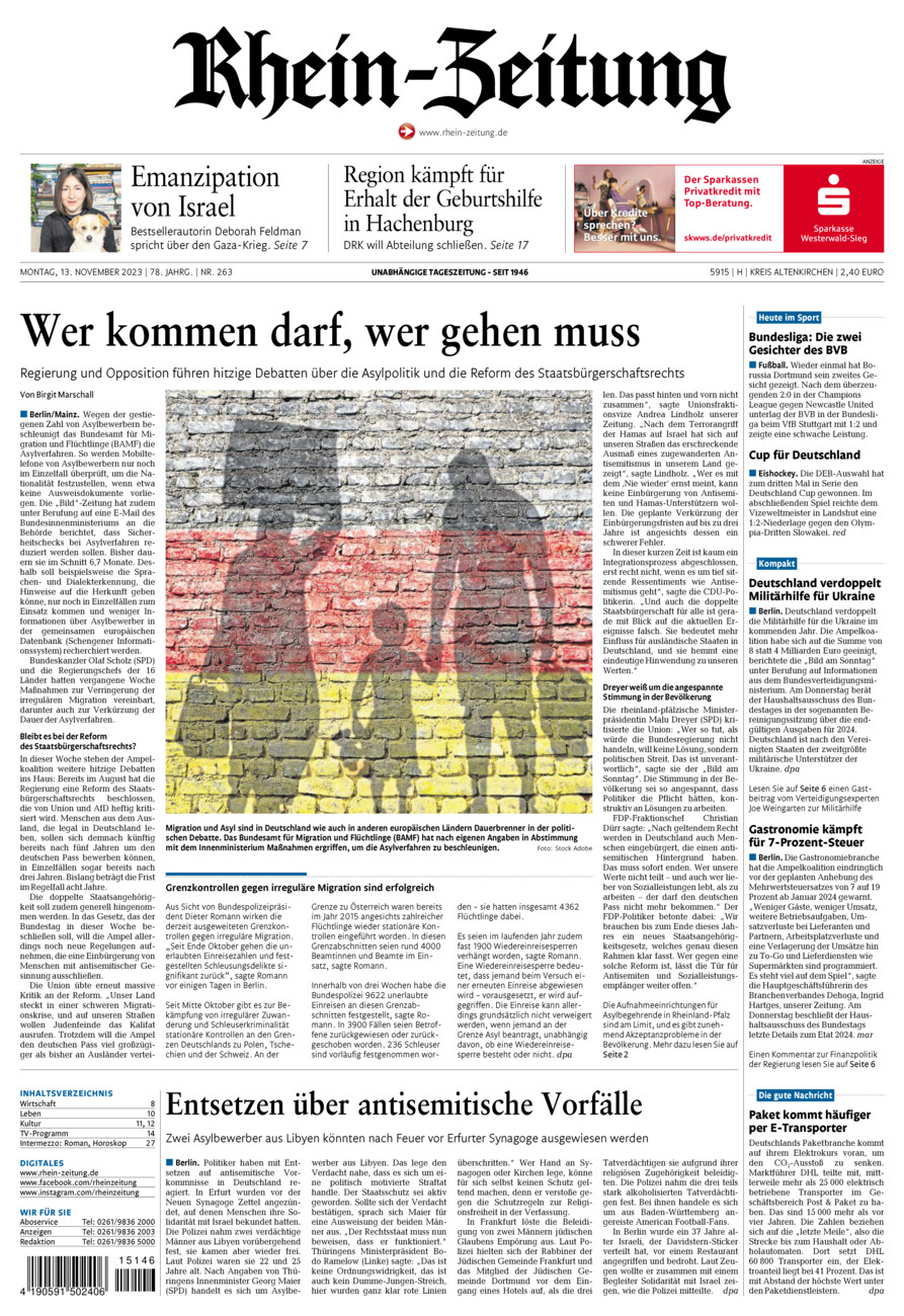 Rhein-Zeitung Kreis Altenkirchen vom Montag, 13.11.2023