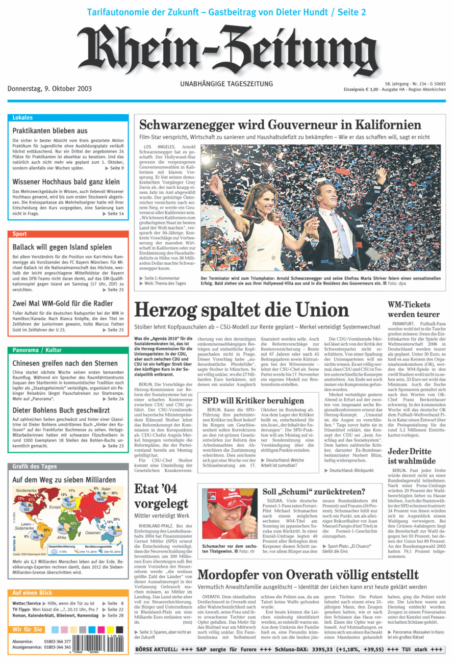 Rhein-Zeitung Kreis Altenkirchen vom Donnerstag, 09.10.2003
