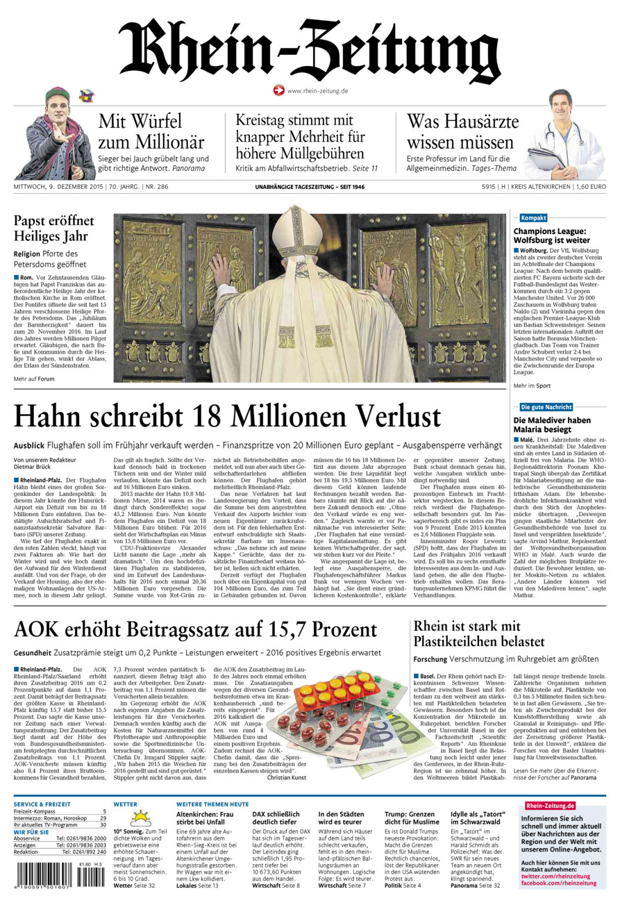 Rhein-Zeitung Kreis Altenkirchen vom Mittwoch, 09.12.2015