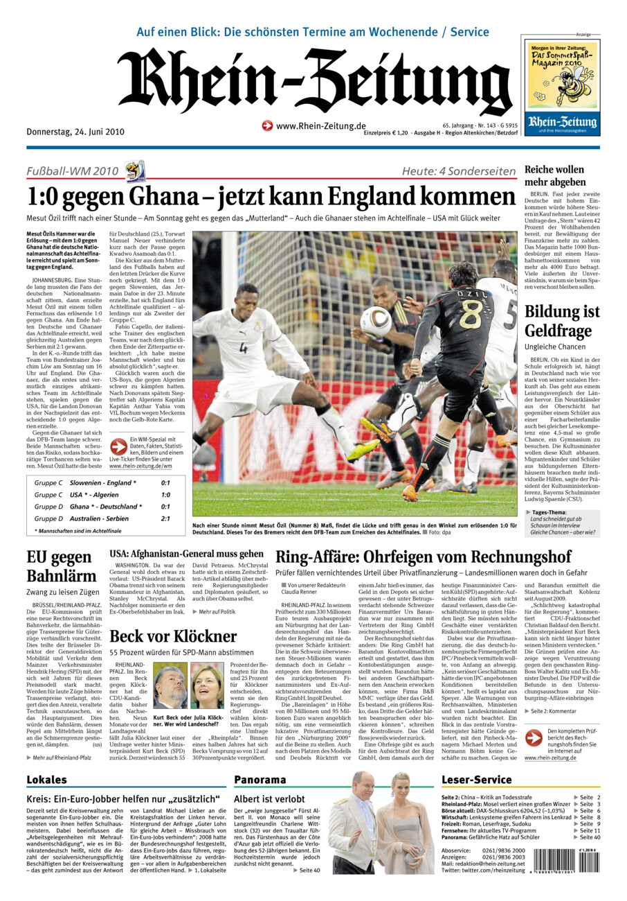Rhein-Zeitung Kreis Altenkirchen vom Donnerstag, 24.06.2010
