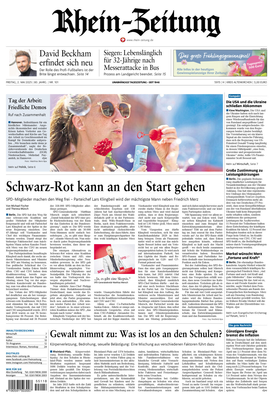 Rhein-Zeitung Kreis Altenkirchen vom Freitag, 02.05.2025